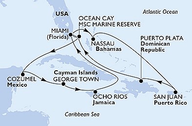USA, Bahamy, Mexiko, Kajmanské ostrovy, Jamajka, Dominikánská republika z Miami na lodi MSC Seascape