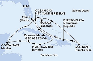 USA, Bahamy, Dominikánská republika, Jamajka, Kajmanské ostrovy, Mexiko z Miami na lodi MSC Seascape