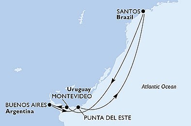 Brazílie, Uruguay, Argentina ze Santosu na lodi MSC Fantasia