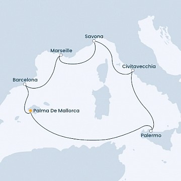 Španělsko, Itálie, Francie z Palma de Mallorca na lodi Costa Smeralda