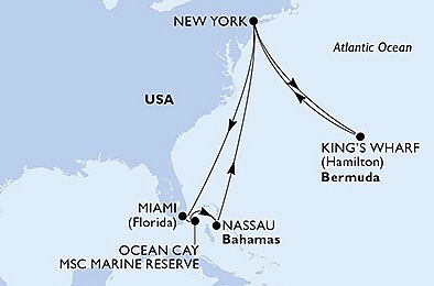 USA - Východní pobřeží, Bermudy, USA, Bahamy z New Yorku na lodi MSC Meraviglia