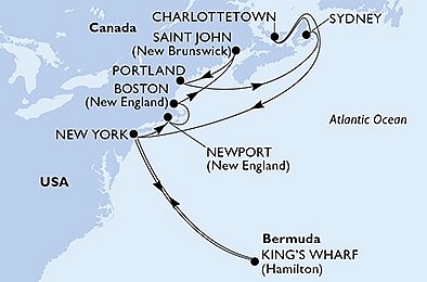 USA - Východní pobřeží, Bermudy, Kanada z New Yorku na lodi MSC Meraviglia