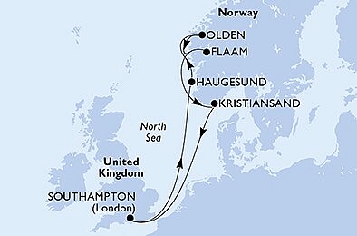 Velká Británie, Norsko ze Southamptonu na lodi MSC Grandiosa