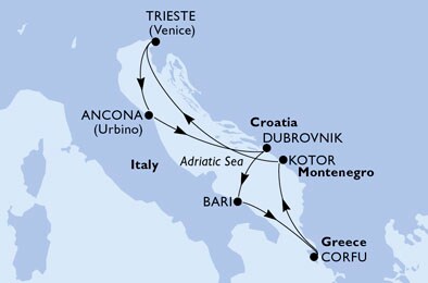 Itálie, Chorvatsko, Řecko, Černá Hora z Ancony na lodi MSC Splendida