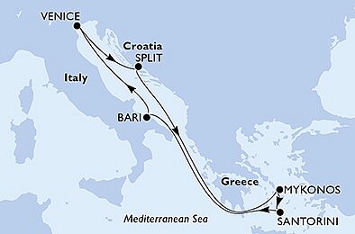 Itálie, Chorvatsko, Řecko z Bari na lodi MSC Armonia