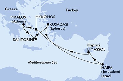 Řecko, Turecko, Izrael, Kypr z Pireu na lodi MSC Musica