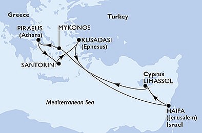 Izrael, Kypr, Řecko, Turecko z Haify na lodi MSC Musica