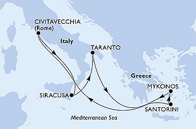 Itálie, Řecko z Civitavecchia na lodi MSC Divina