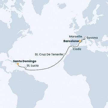 Španělsko, Francie, Itálie, Svatá Lucie, Dominikánská republika z Barcelony na lodi Costa Pacifica