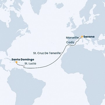 Itálie, Francie, Španělsko, Svatá Lucie, Dominikánská republika ze Savony na lodi Costa Pacifica