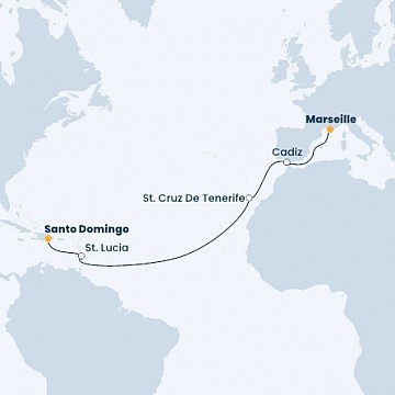 Francie, Španělsko, Svatá Lucie, Dominikánská republika z Marseille na lodi Costa Pacifica
