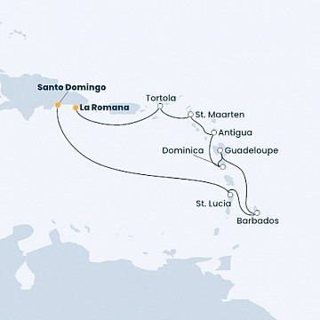 Dominikánská republika, Svatá Lucie, Barbados, Guadeloupe, Britské Panenské ostrovy ze Santo Dominga na lodi Costa Pacifica