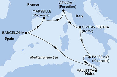 Itálie, Malta, Španělsko, Francie z Janova na lodi MSC Grandiosa, plavba s bonusem