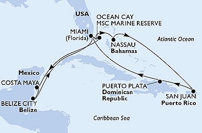 USA, Bahamy, Mexiko, Belize, Dominikánská republika z Miami na lodi MSC Seascape, plavba s bonusem