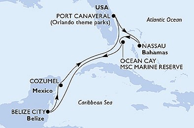 USA, Bahamy, Belize, Mexiko z Port Canaveralu na lodi MSC Meraviglia, plavba s bonusem