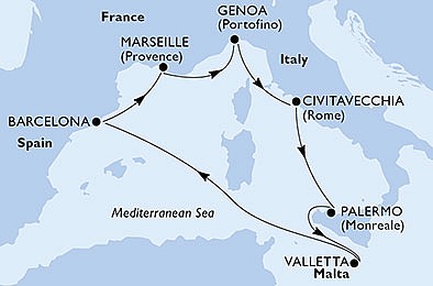 Španělsko, Francie, Itálie, Malta z Barcelony na lodi MSC Grandiosa, plavba s bonusem