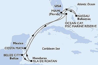 USA, Bahamy, Belize, Honduras, Mexiko z Miami na lodi MSC Divina, plavba s bonusem