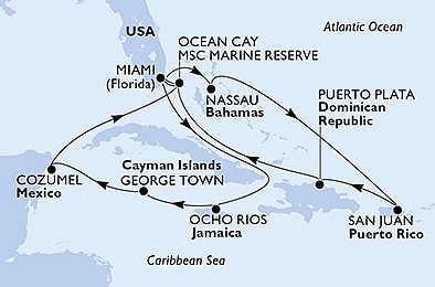 USA, Bahamy, Dominikánská republika, Jamajka, Kajmanské ostrovy, Mexiko z Miami na lodi MSC Seascape