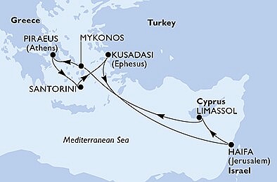 Řecko, Turecko, Izrael, Kypr z Pireu na lodi MSC Musica, plavba s bonusem