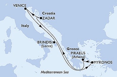 Itálie, Řecko, Chorvatsko z Brindisi na lodi MSC Sinfonia, plavba s bonusem