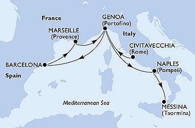Itálie, Španělsko, Francie z Civitavecchia na lodi MSC World Europa