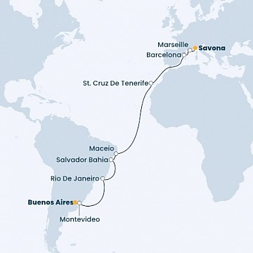 Itálie, Francie, Španělsko, Brazílie, Uruguay, Argentina ze Savony na lodi Costa Fascinosa
