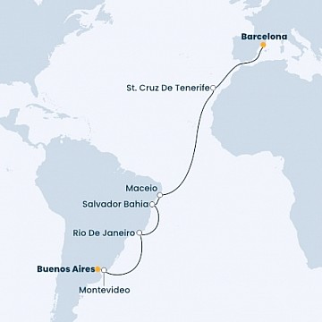 Španělsko, Brazílie, Uruguay, Argentina z Barcelony na lodi Costa Fascinosa