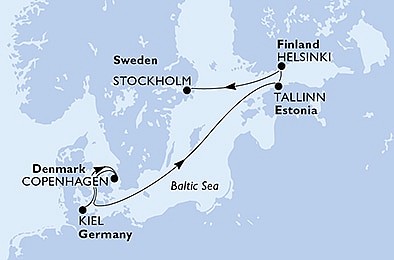 Německo, Dánsko, Estonsko, Finsko, Švédsko z Kielu na lodi MSC Fantasia