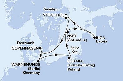Německo, Polsko, Švédsko, Lotyšsko, Dánsko z Warnemünde na lodi MSC Poesia