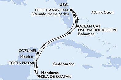 USA, Bahamy, Mexiko, Honduras z Port Canaveralu na lodi MSC Seaside