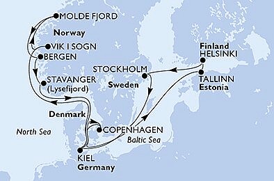 Německo, Dánsko, Estonsko, Finsko, Švédsko, Norsko z Kielu na lodi MSC Fantasia, plavba s bonusem