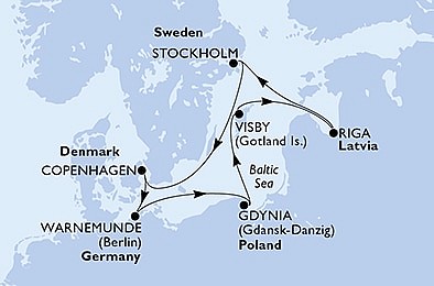 Dánsko, Německo, Polsko, Švédsko, Lotyšsko z Kodaně na lodi MSC Poesia