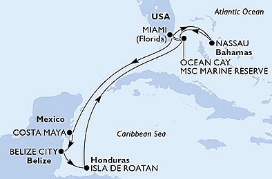 USA, Bahamy, Mexiko, Belize, Honduras z Miami na lodi MSC Divina, plavba s bonusem