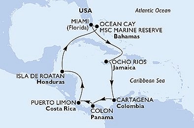 USA, Jamajka, Kolumbie, Panama, Kostarika, Honduras, Bahamy z Miami na lodi MSC Divina, plavba s bonusem