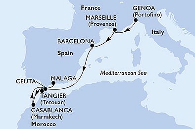 Itálie, Francie, Španělsko, Maroko z Janova na lodi MSC Lirica, plavba s bonusem