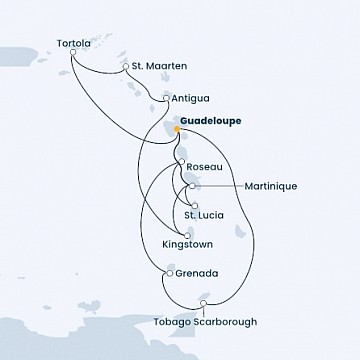 Guadeloupe, Trinidad a Tobago, Grenada, Dominika, Svatá Lucie, Martinik, Britské Panenské ostrovy, Guadeloupe na lodi Costa Fascinosa