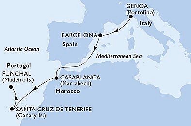 Itálie, Španělsko, Maroko, Portugalsko z Janova na lodi MSC Divina, plavba s bonusem