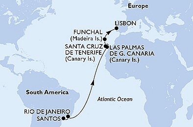 Brazílie, Španělsko, Portugalsko ze Santosu na lodi MSC Fantasia