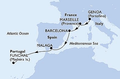 Itálie, Francie, Španělsko, Portugalsko z Janova na lodi MSC Grandiosa