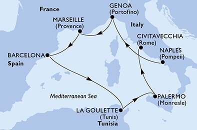 Itálie, Francie, Španělsko, Tunisko z Neapole na lodi MSC Grandiosa, plavba s bonusem