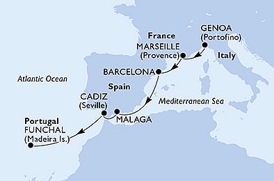 Itálie, Francie, Španělsko, Portugalsko z Janova na lodi MSC Lirica, plavba s bonusem