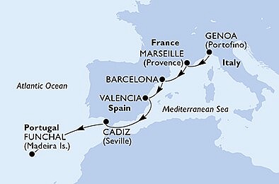 Itálie, Francie, Španělsko, Portugalsko z Janova na lodi MSC Musica, plavba s bonusem