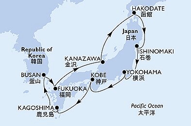 Japonsko, Jižní Korea z Kobe na lodi MSC Bellissima