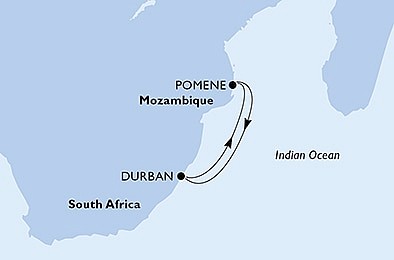 Jihoafrická r., Mosambik z Durbanu na lodi MSC Splendida