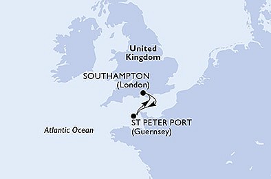 Velká Británie, Korunní závislé území Velké Británie ze Southamptonu na lodi MSC Virtuosa, plavba s bonusem