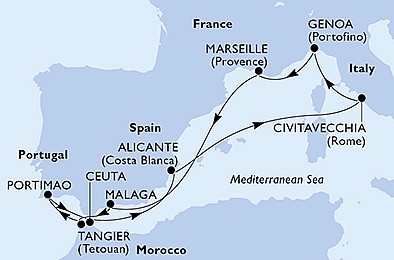 Itálie, Francie, Španělsko, Maroko, Portugalsko z Janova na lodi MSC Sinfonia