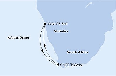 Jihoafrická r., Namibie z Kapského Města na lodi MSC Splendida