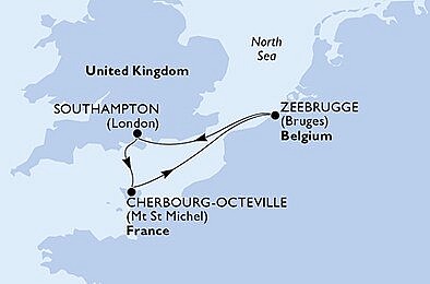 Velká Británie, Francie, Belgie ze Southamptonu na lodi MSC Virtuosa