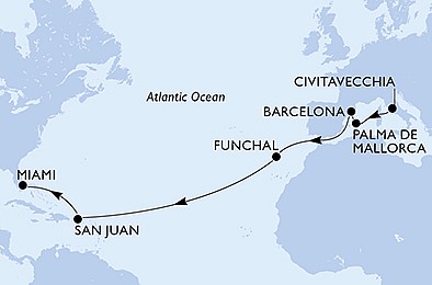 Itálie, Španělsko, Portugalsko, USA z Civitavecchia na lodi MSC Grandiosa, plavba s bonusem