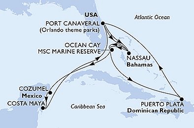 USA, Bahamy, Mexiko, Dominikánská republika z Port Canaveralu na lodi MSC Grandiosa, plavba s bonusem
